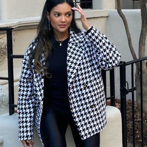 🆕 HOUNDSTOOTH OVERSIZE DOUBLE BUTTON JACKET - Picture 2 of 7
